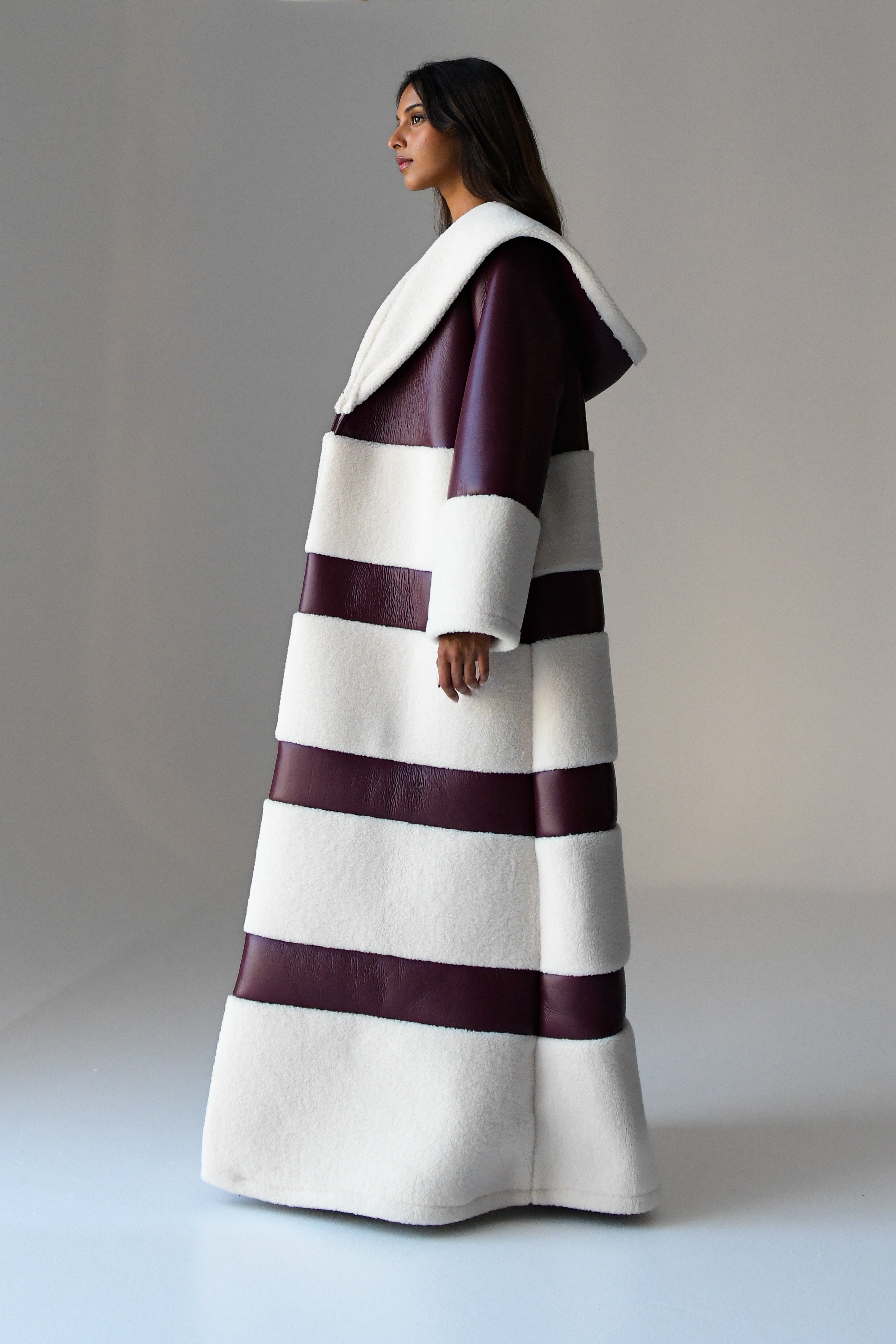 Shearling Leather Bisht Maroon