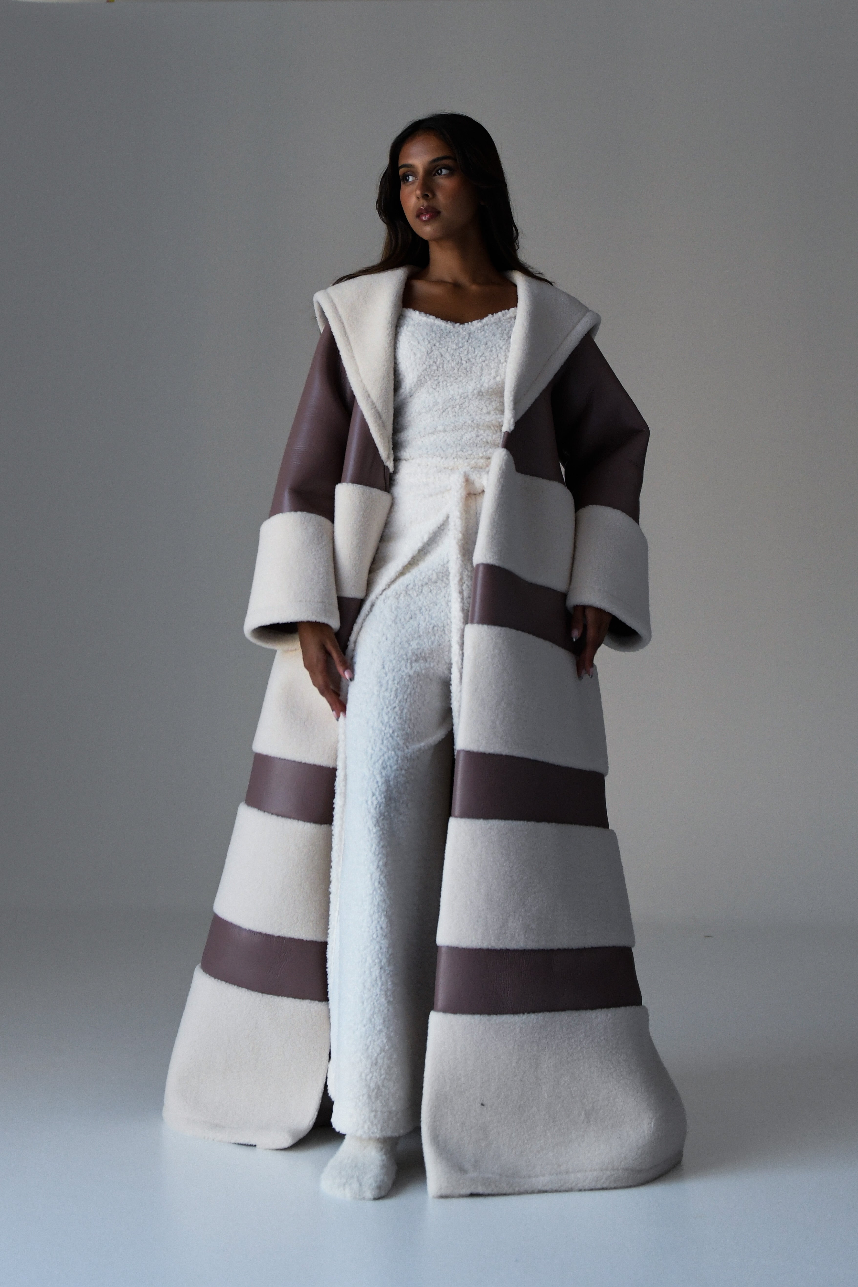 Shearling Leather Bisht Dusty Rose