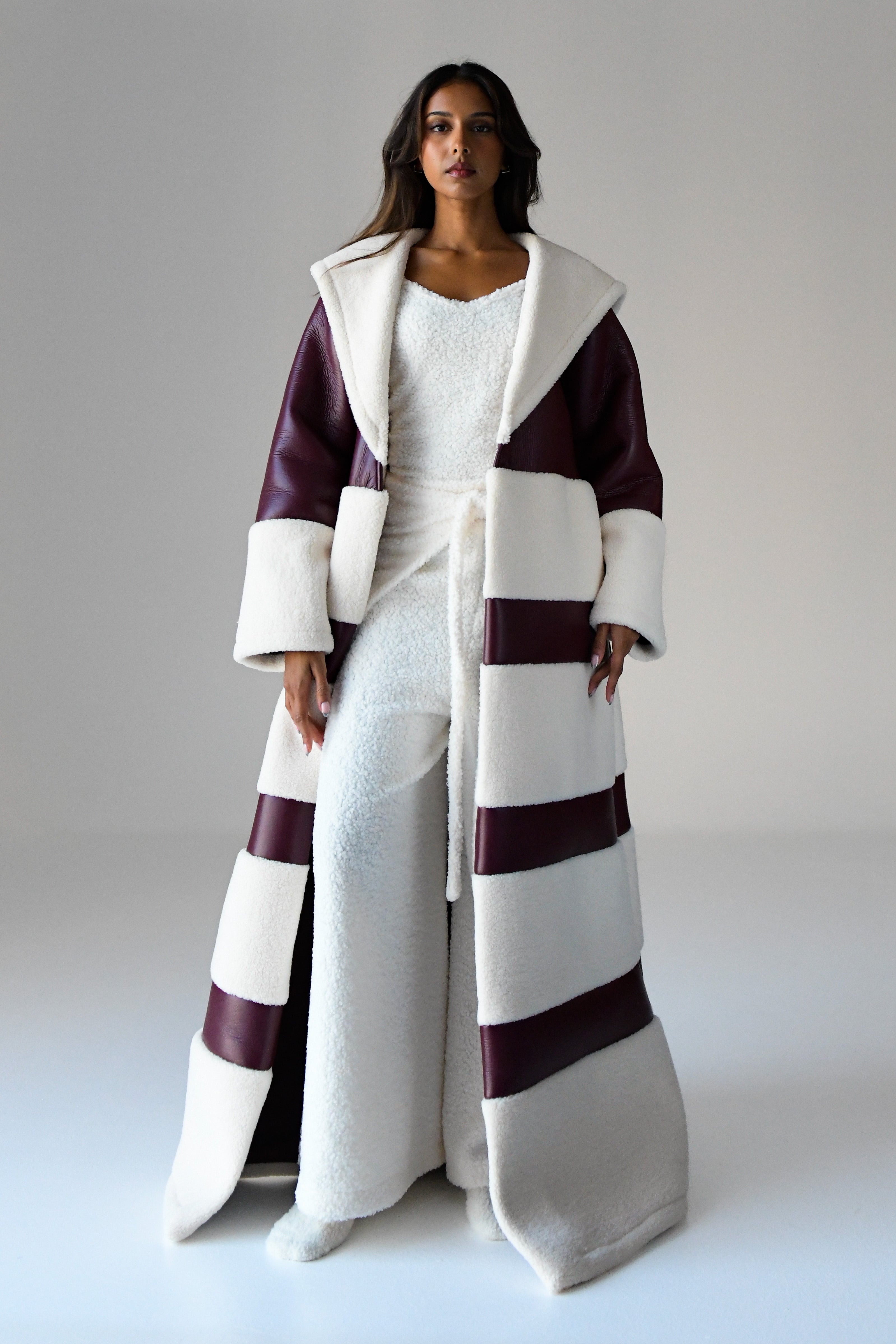Shearling Leather Bisht Maroon