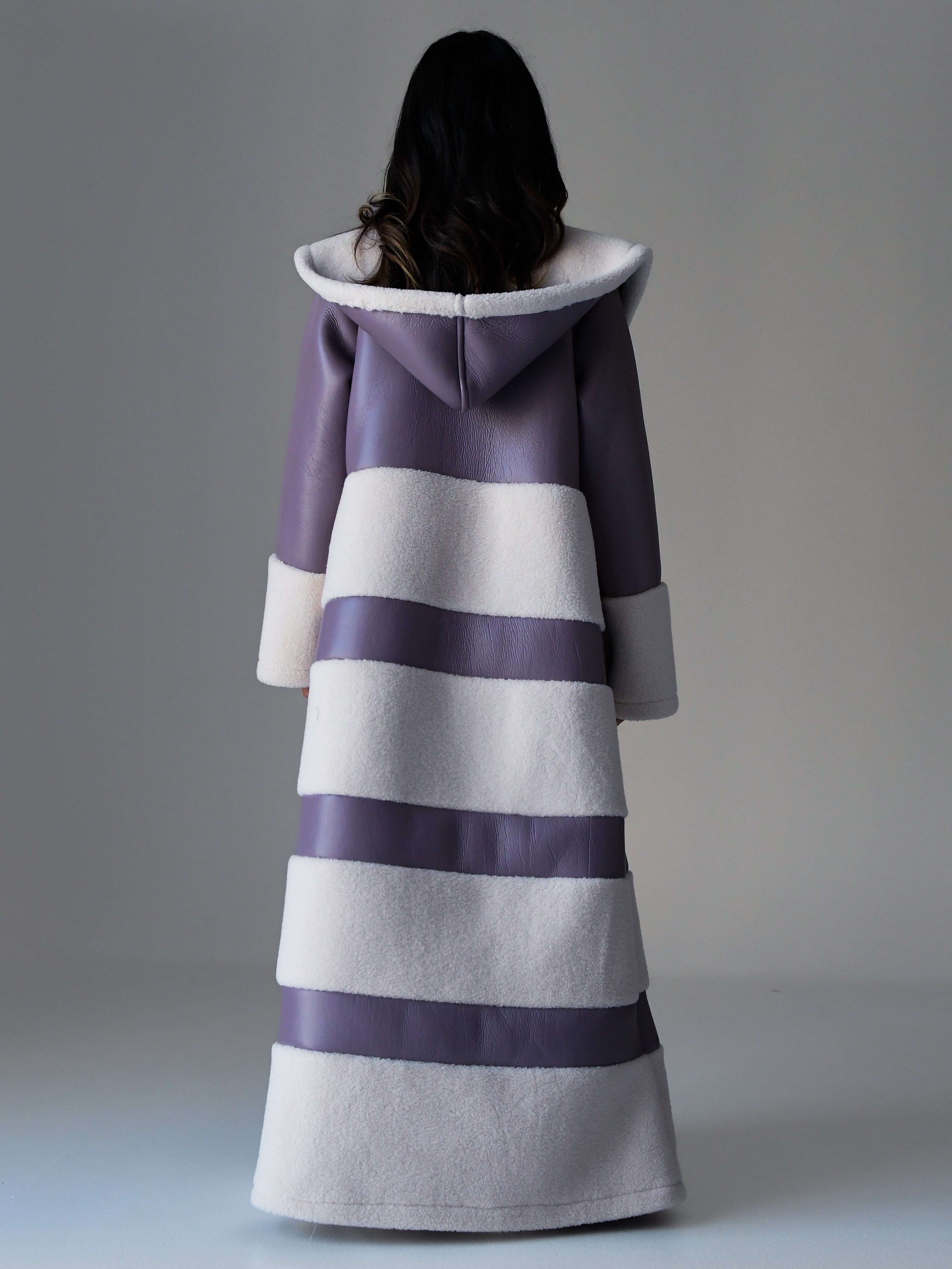 Shearling Leather Bisht Lilac